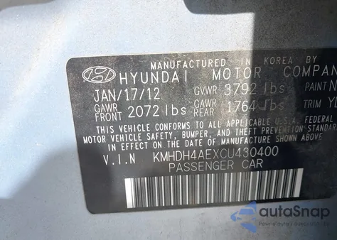 2012 Hyundai Elantra Gls/Limited z USA, uszkodzony, nr VIN KMHDH4AEXCU430400